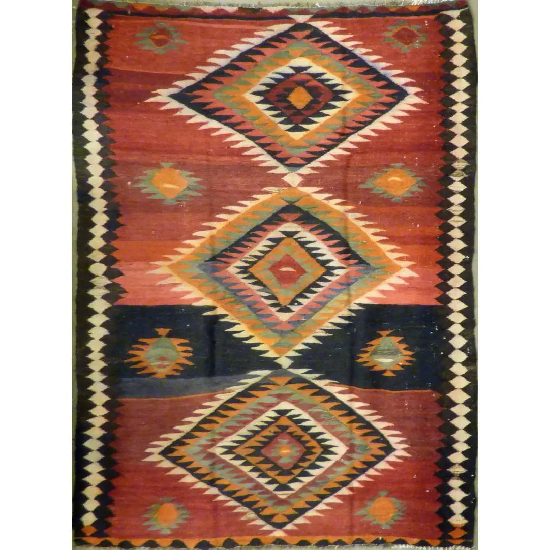 One Of The Kind Authentic Hand-Knotted Sanandaj Vintage Kilim 7'11" X 4'11"